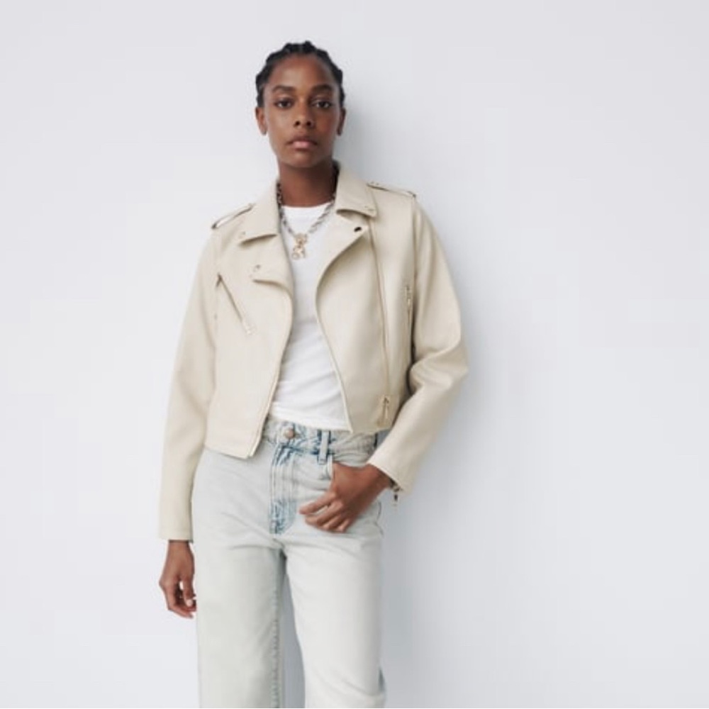 Zara Cream Faux Leather Jacket - Large